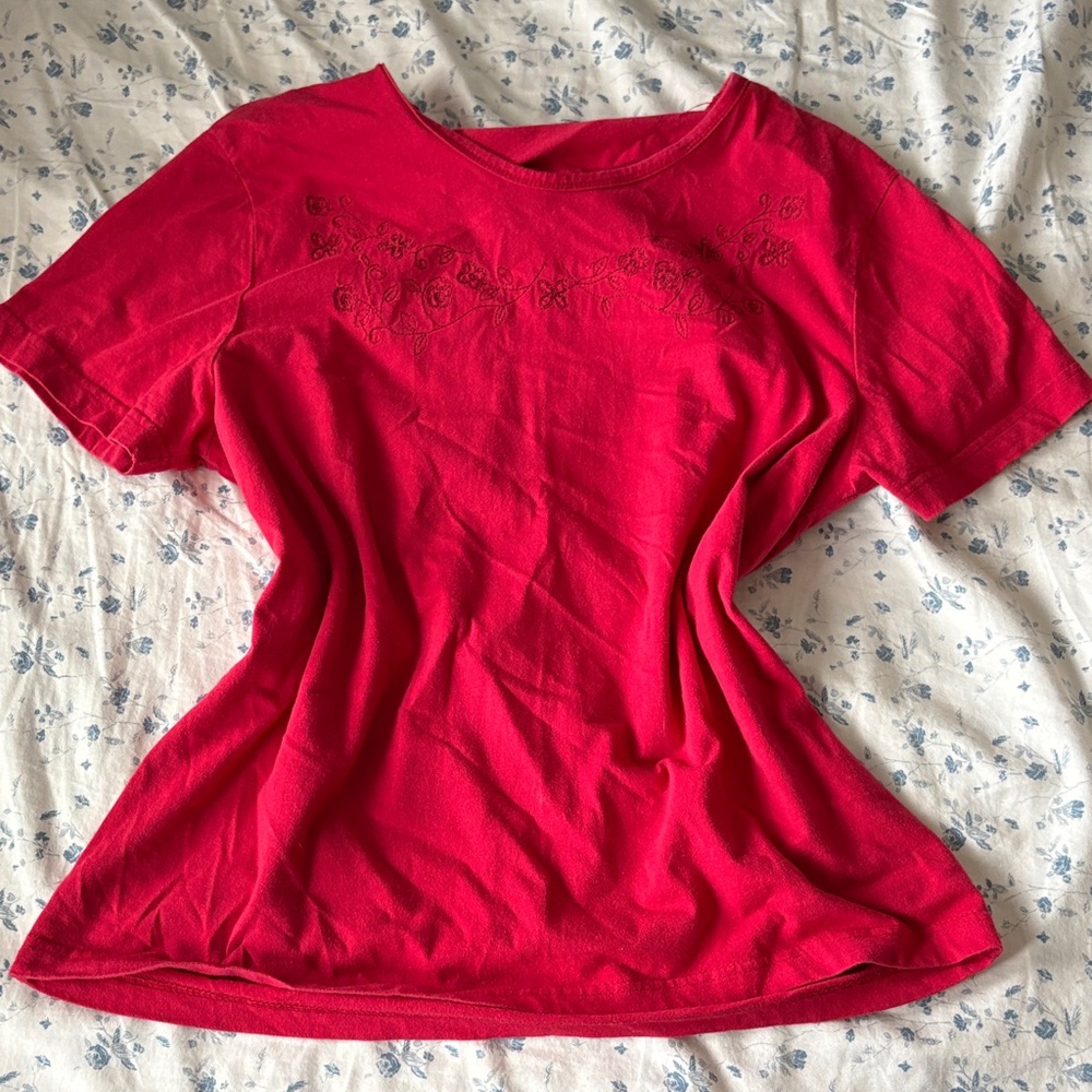 Women's Red Embroidered Top